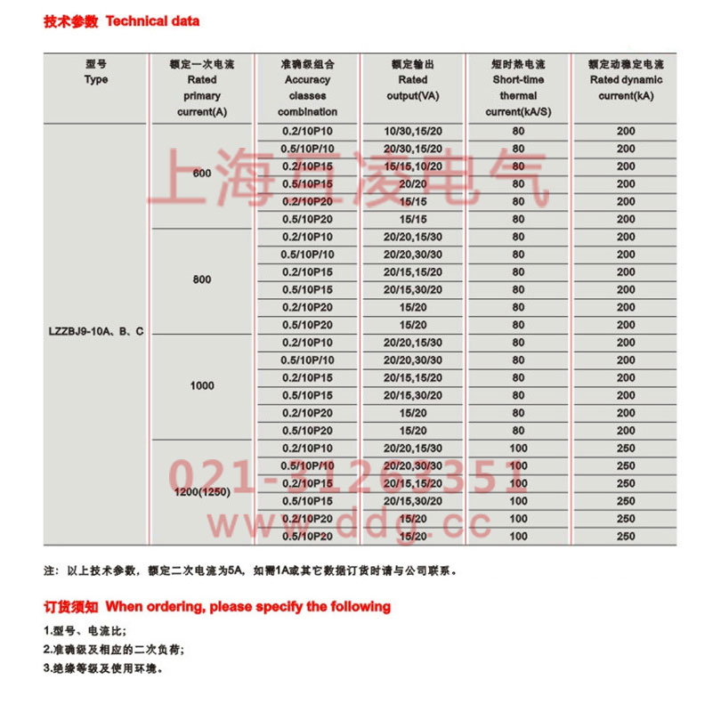 lzzbj9-10電流互感器參數(shù)